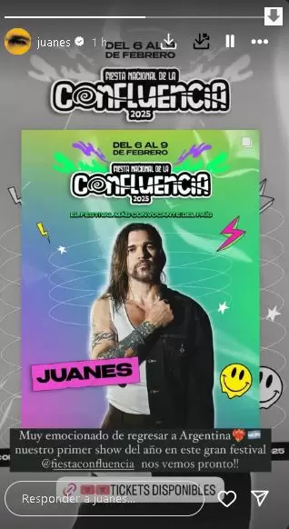 Juanes será uno de los invitados del Festival de la Confluencia