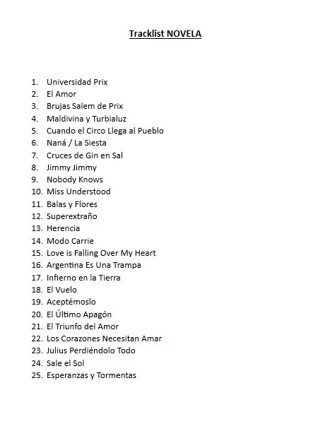 novela tracklist
