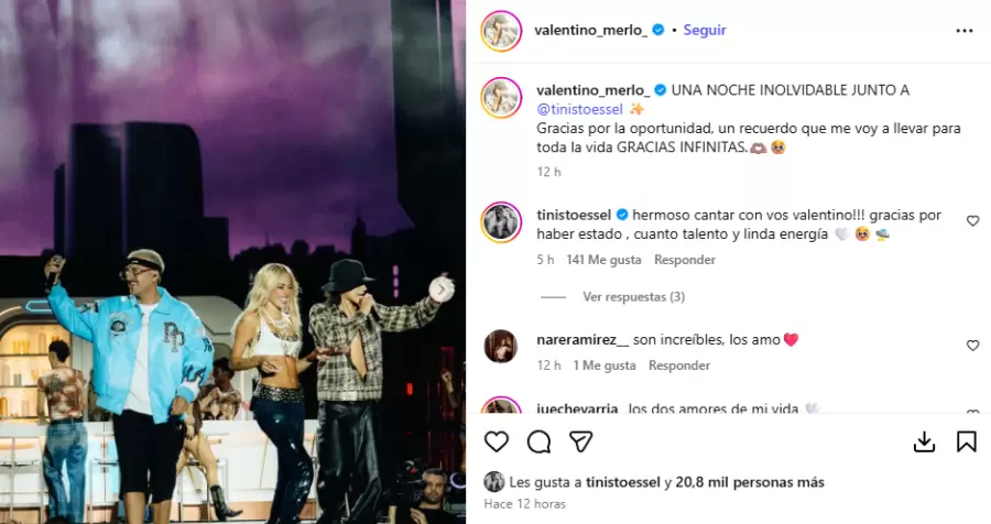 Valentino Merlo expresando lo que sintió con Tini