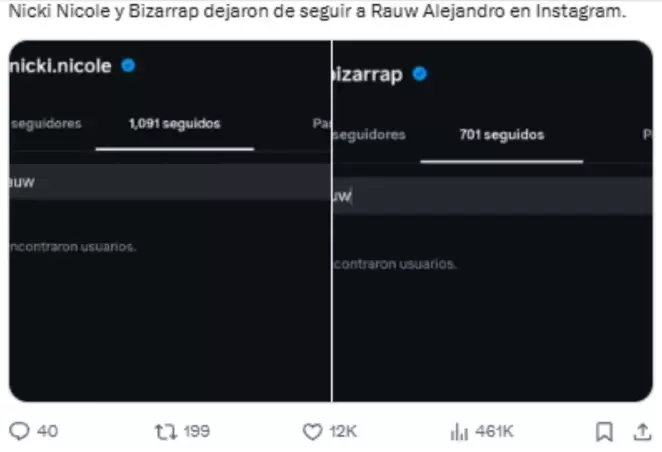 Nicki Nicole y Bizarrap dejaron de seguir a Rauw