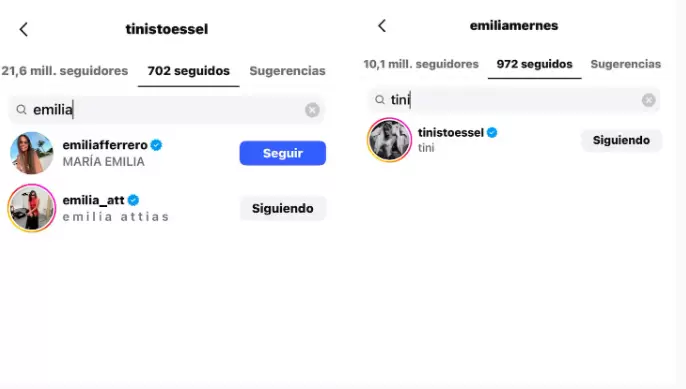 Tini deja de seguir a Emilia